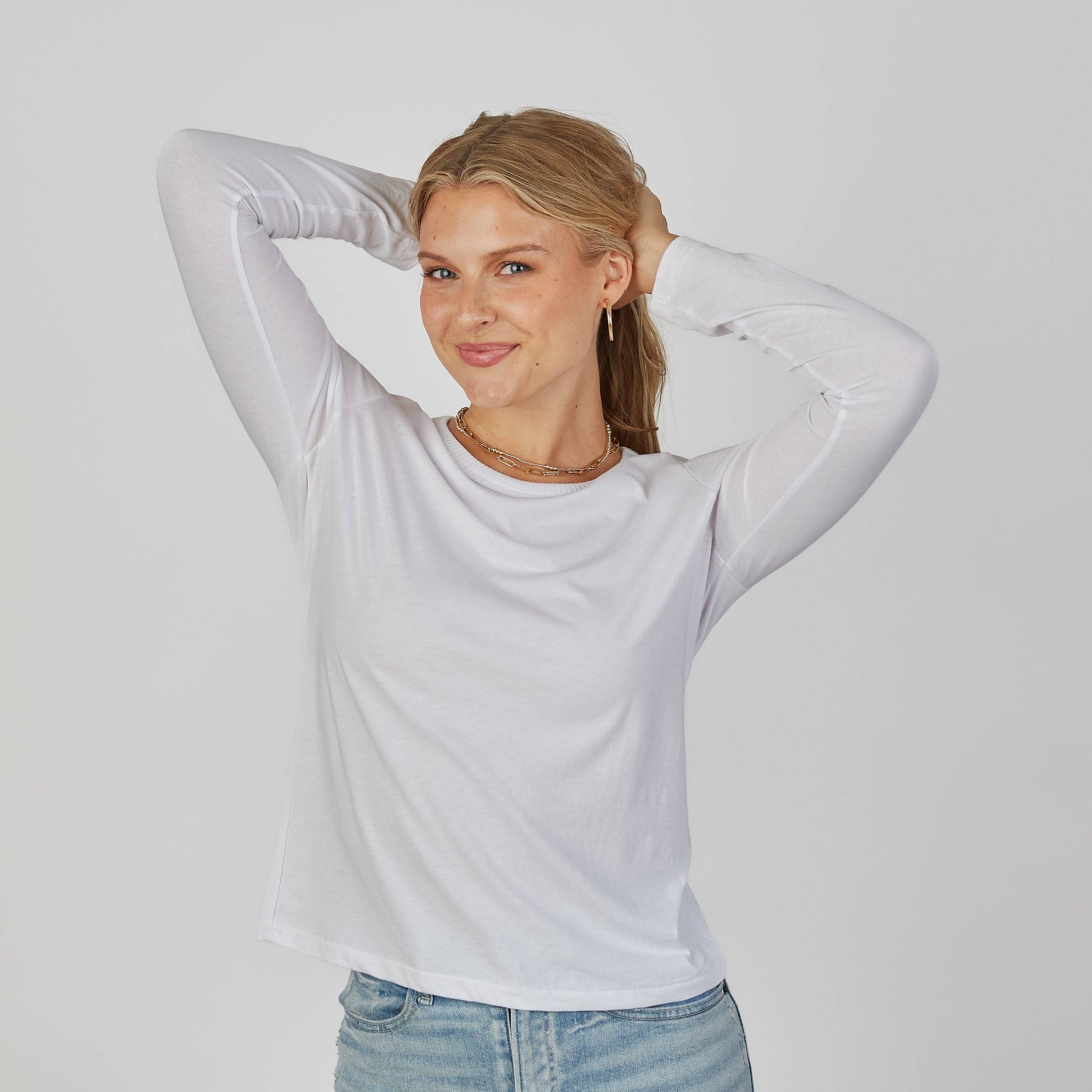 Weekender Tee in White - Long Sleeve