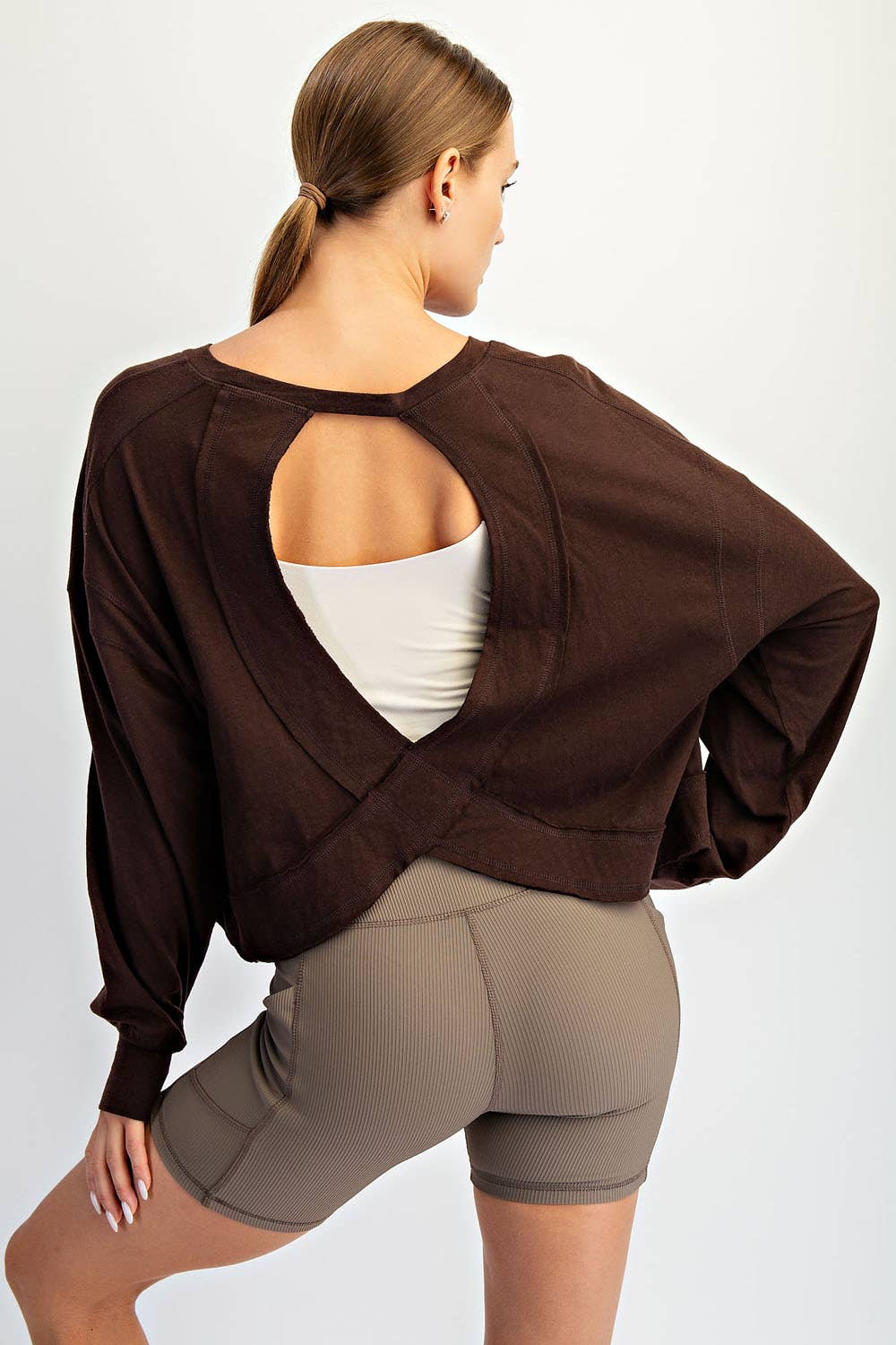 COTTON SLUB OPEN BACK LONG SLEEVE TOP