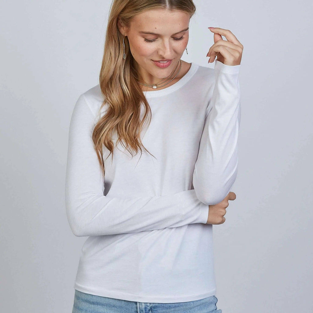Weekender Tee in White - Long Sleeve