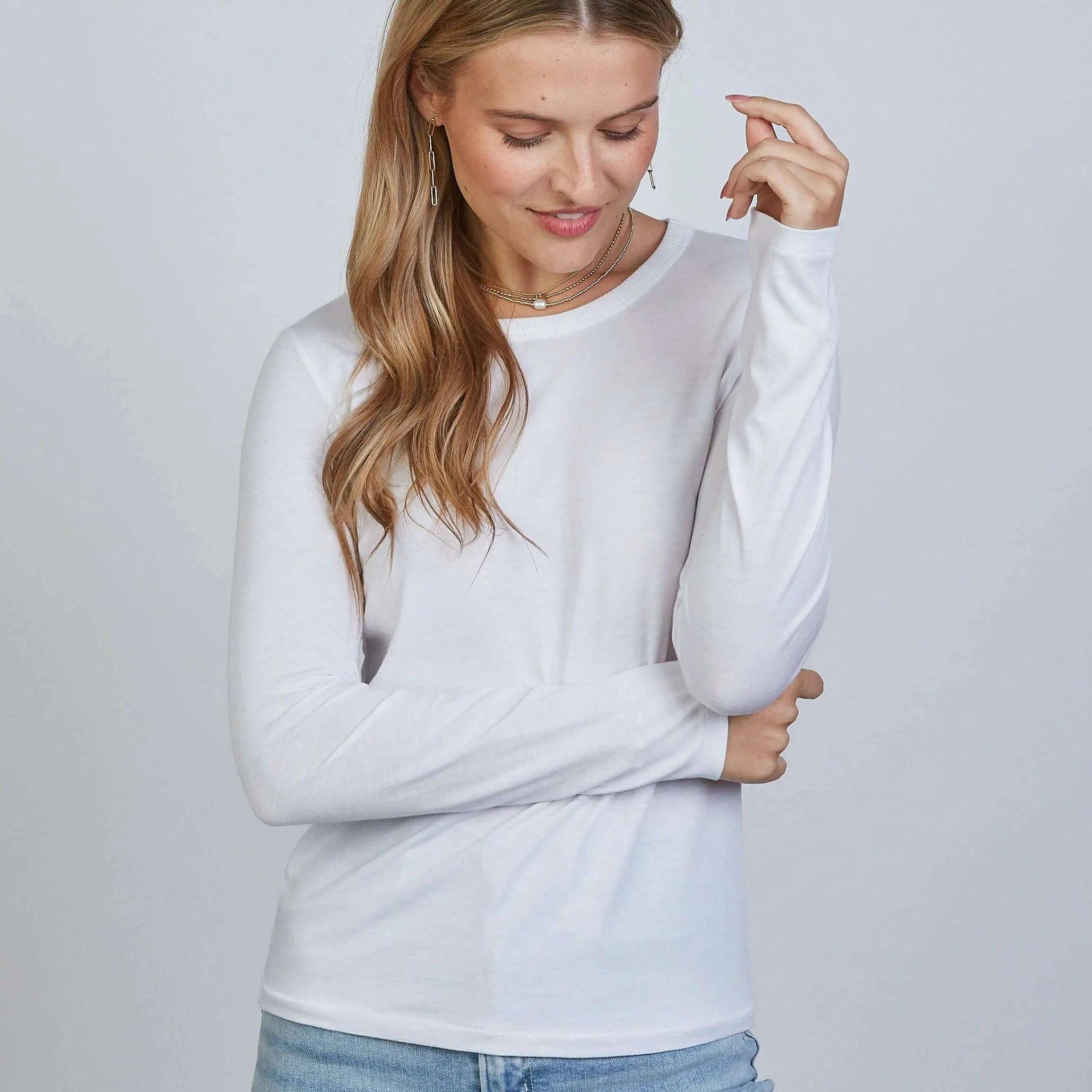 Weekender Tee in White - Long Sleeve