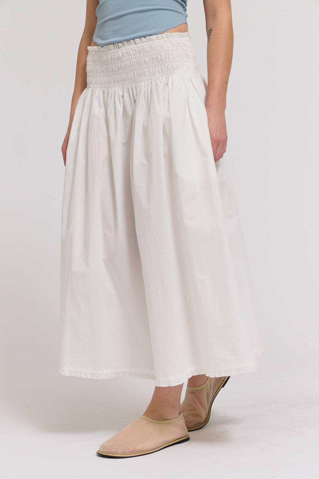 Grade & Gather Eyelet Trim Smocked Waist Cotton Skirt
