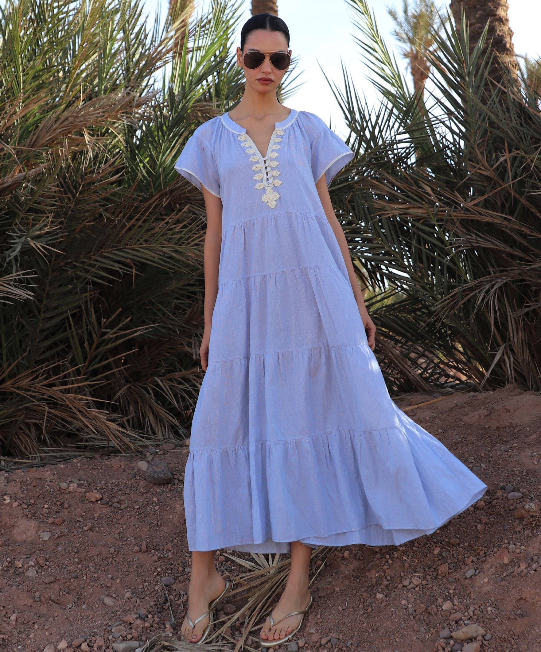 Rose and Rose Carnation Dress Blue Stripe