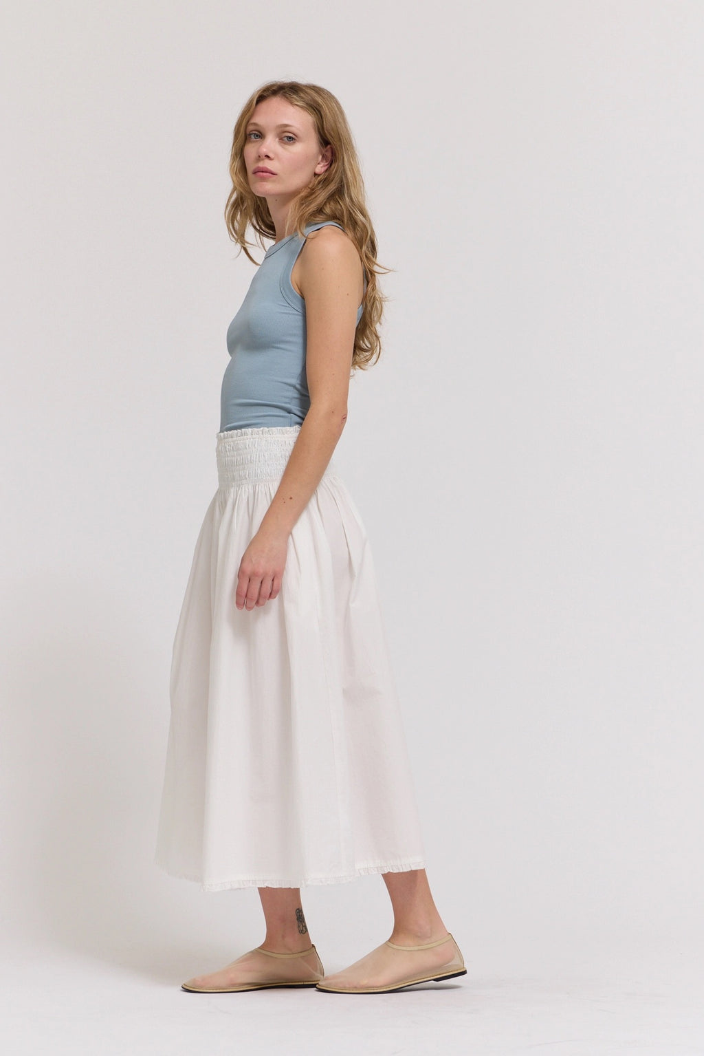 Grade & Gather Eyelet Trim Smocking Waist Skirt