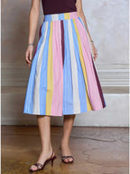 Current Air Striped Cotton A-Line Midi Skirt