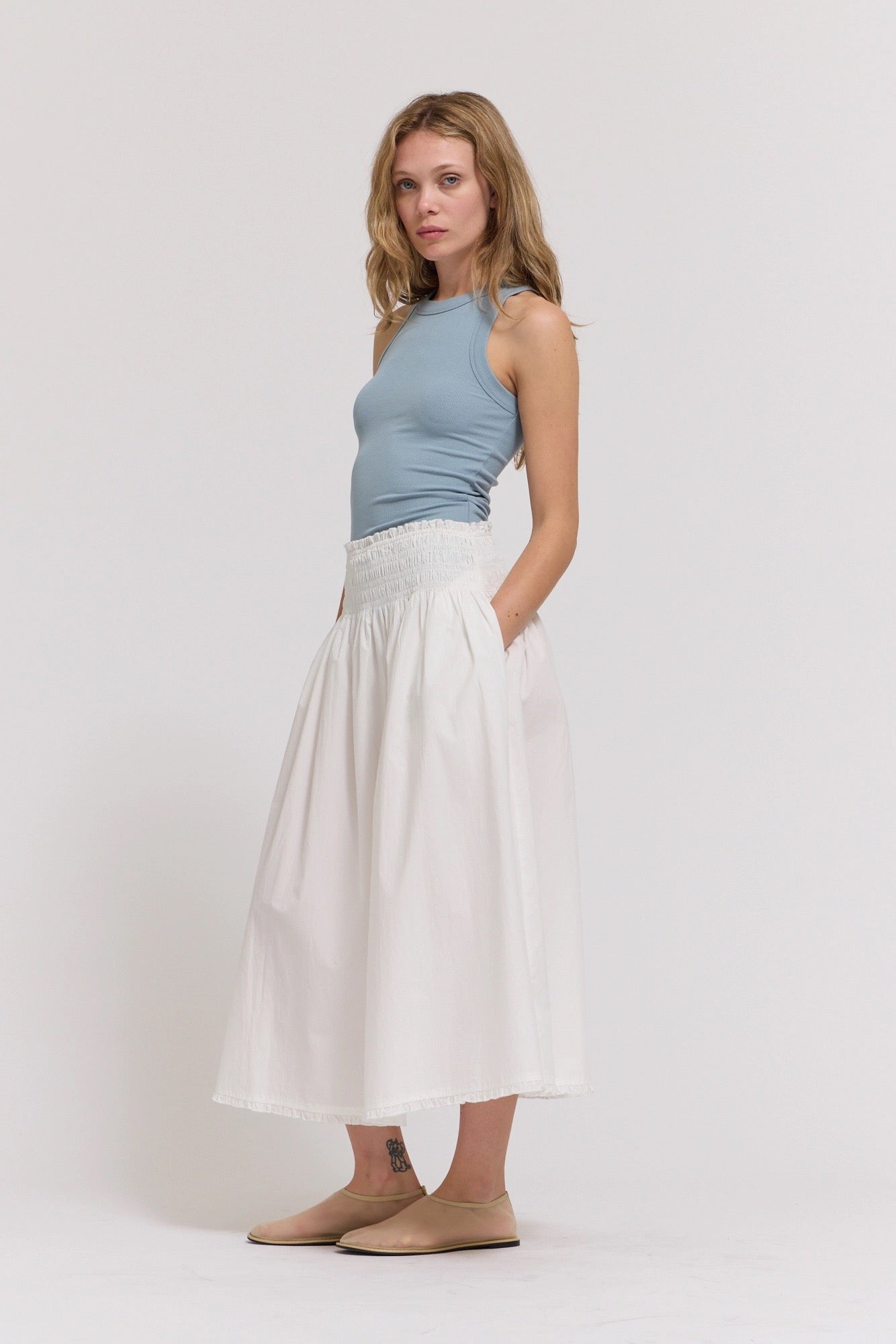 Grade & Gather Eyelet Trim Smocking Waist Skirt