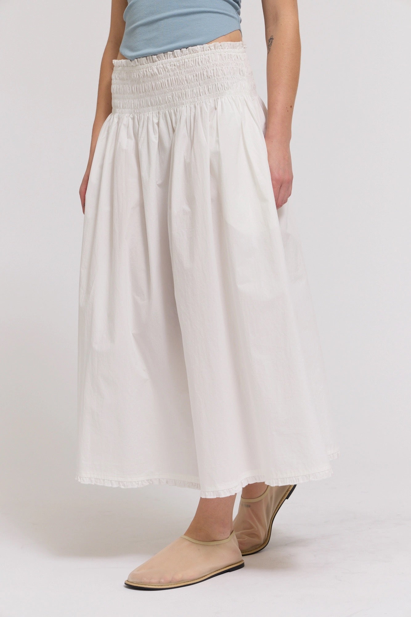 Grade & Gather Eyelet Trim Smocking Waist Skirt