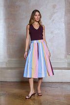 Current Air Striped Cotton A-Line Midi Skirt