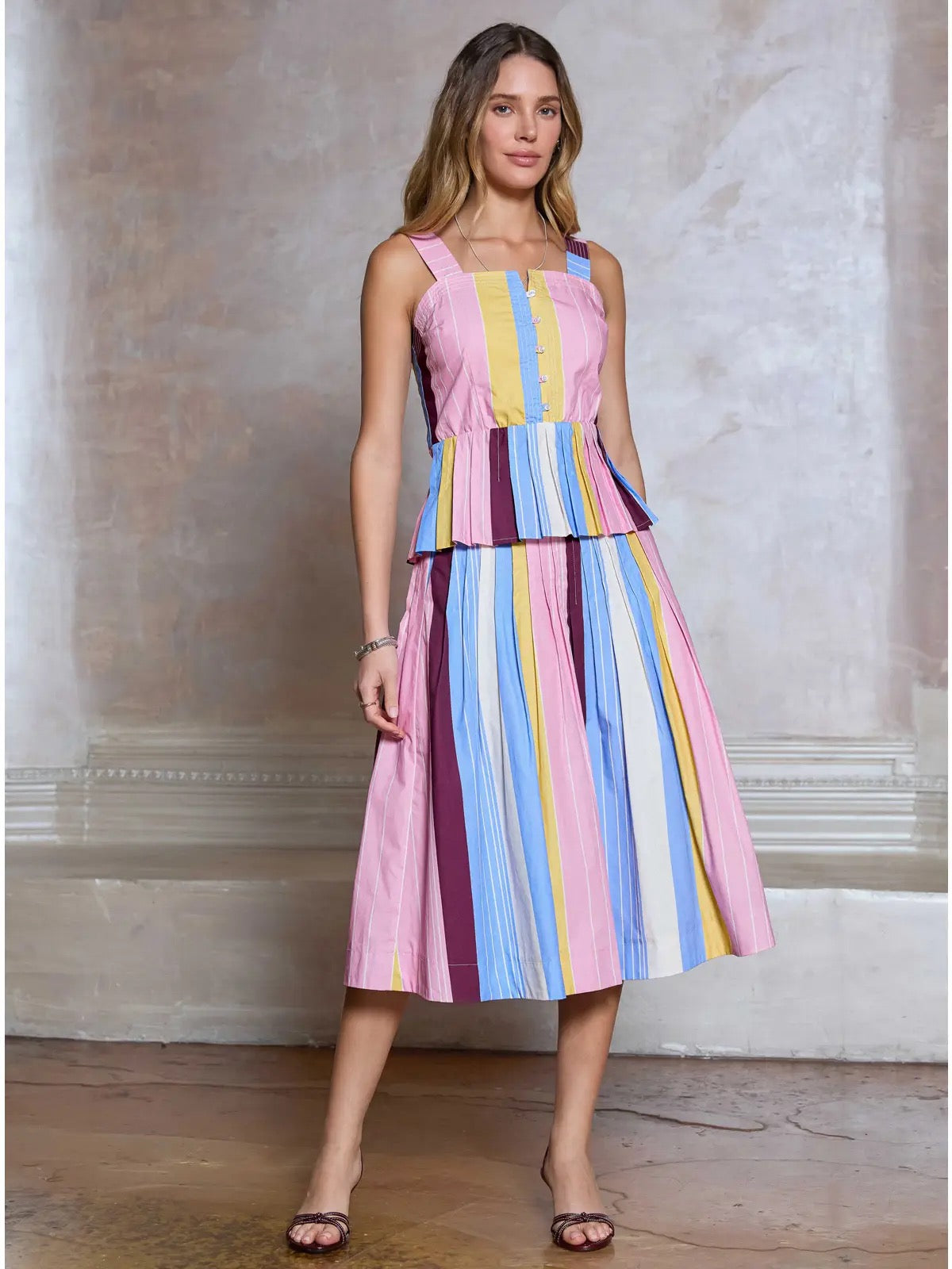 Current Air Striped Cotton A-Line Midi Skirt