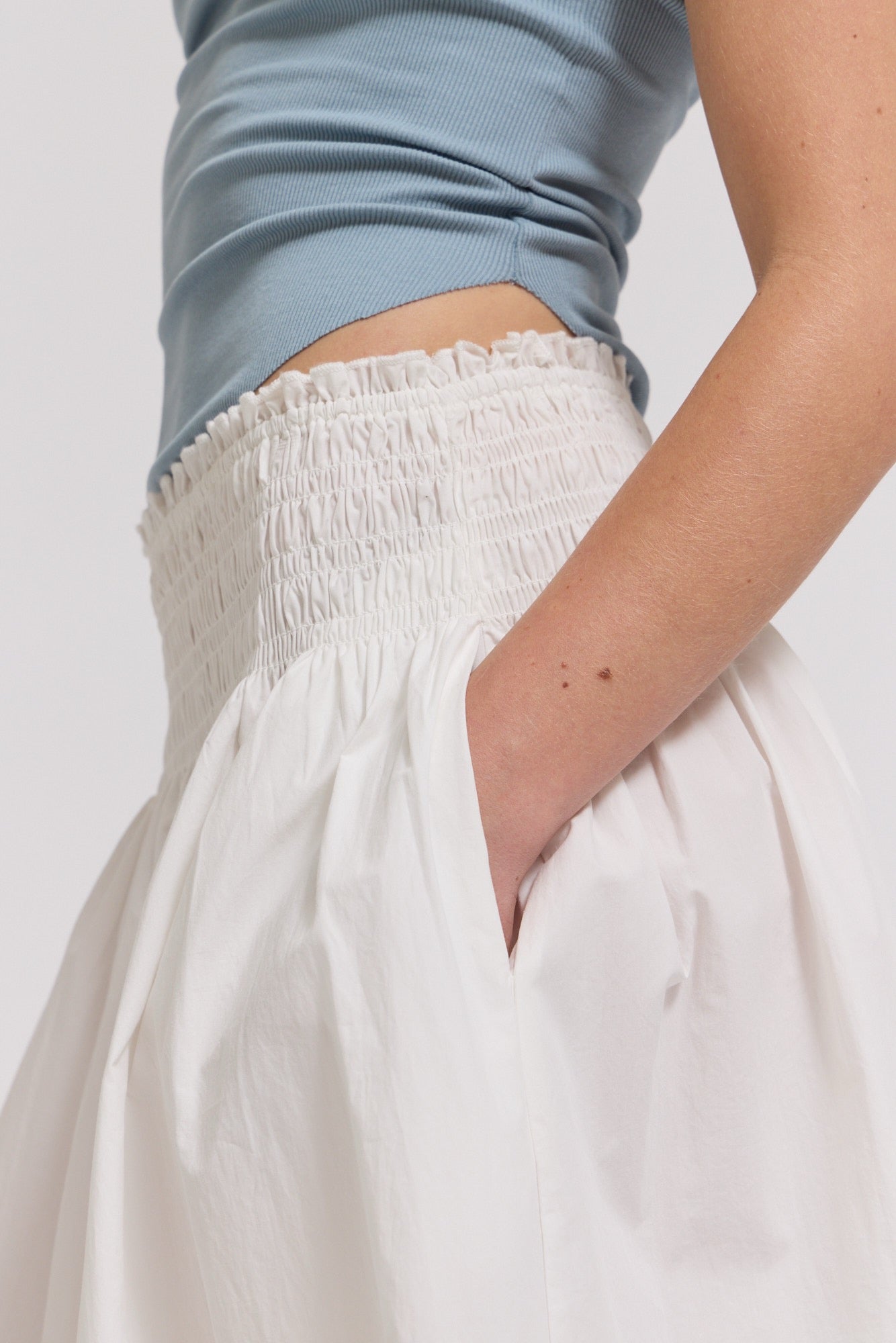 Grade & Gather Eyelet Trim Smocking Waist Skirt