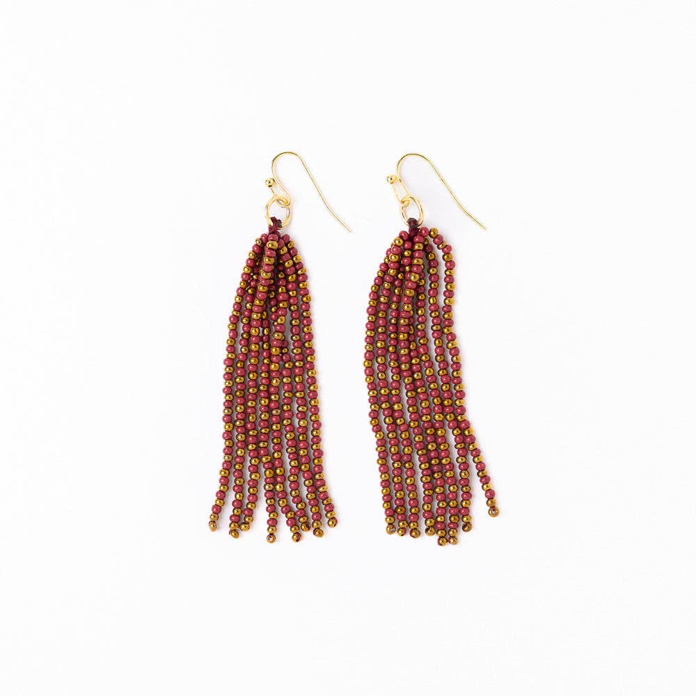 Ink+Alloy FSU Tassel Seed Bead Earrings Garnet + Gold