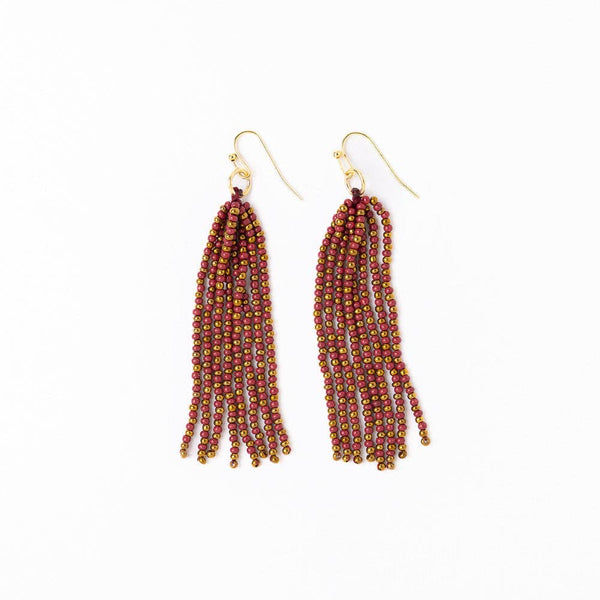 Ink+Alloy FSU Tassel Seed Bead Earrings Garnet + Gold