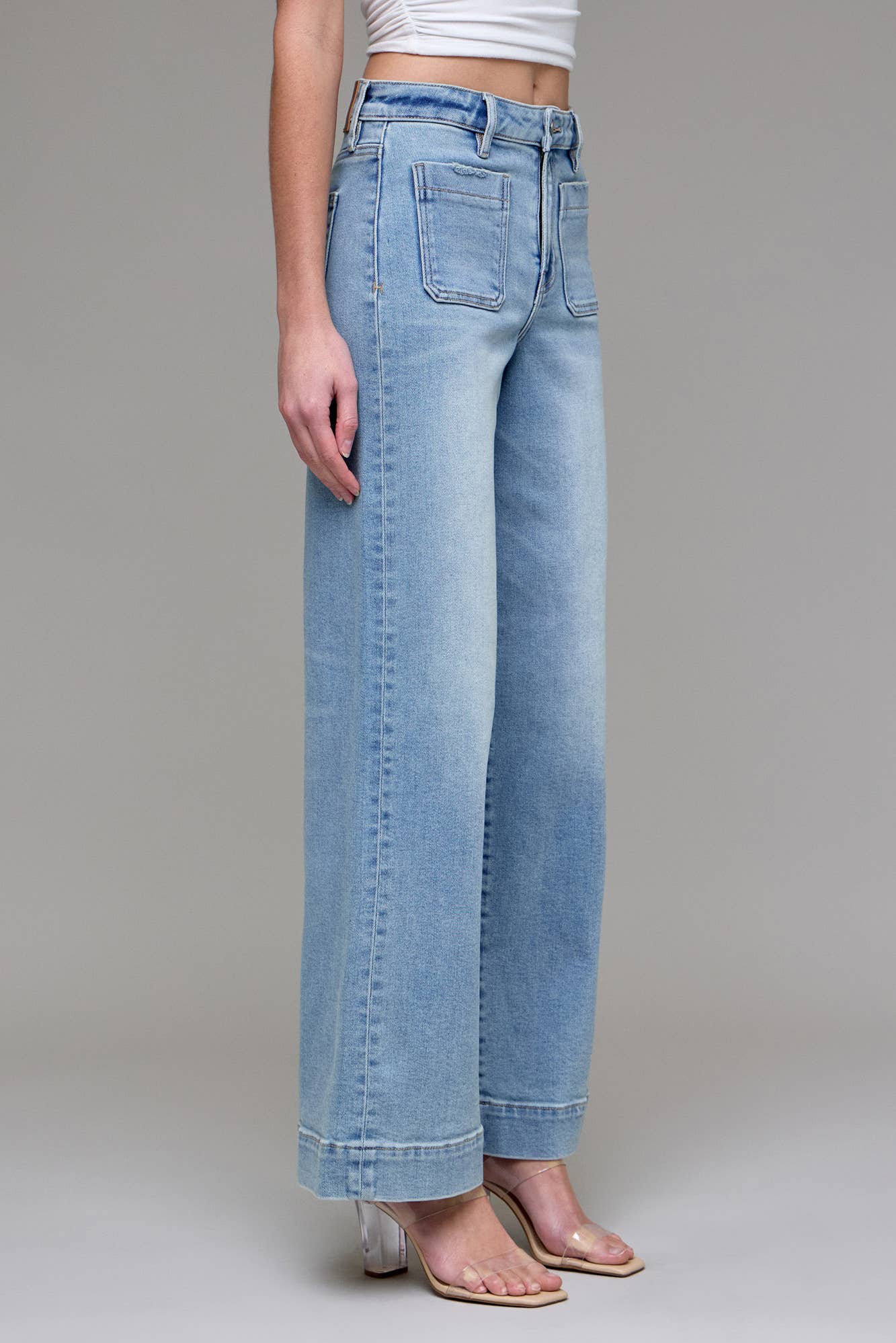 Light Wash Front Pocket Stretch Wide leg