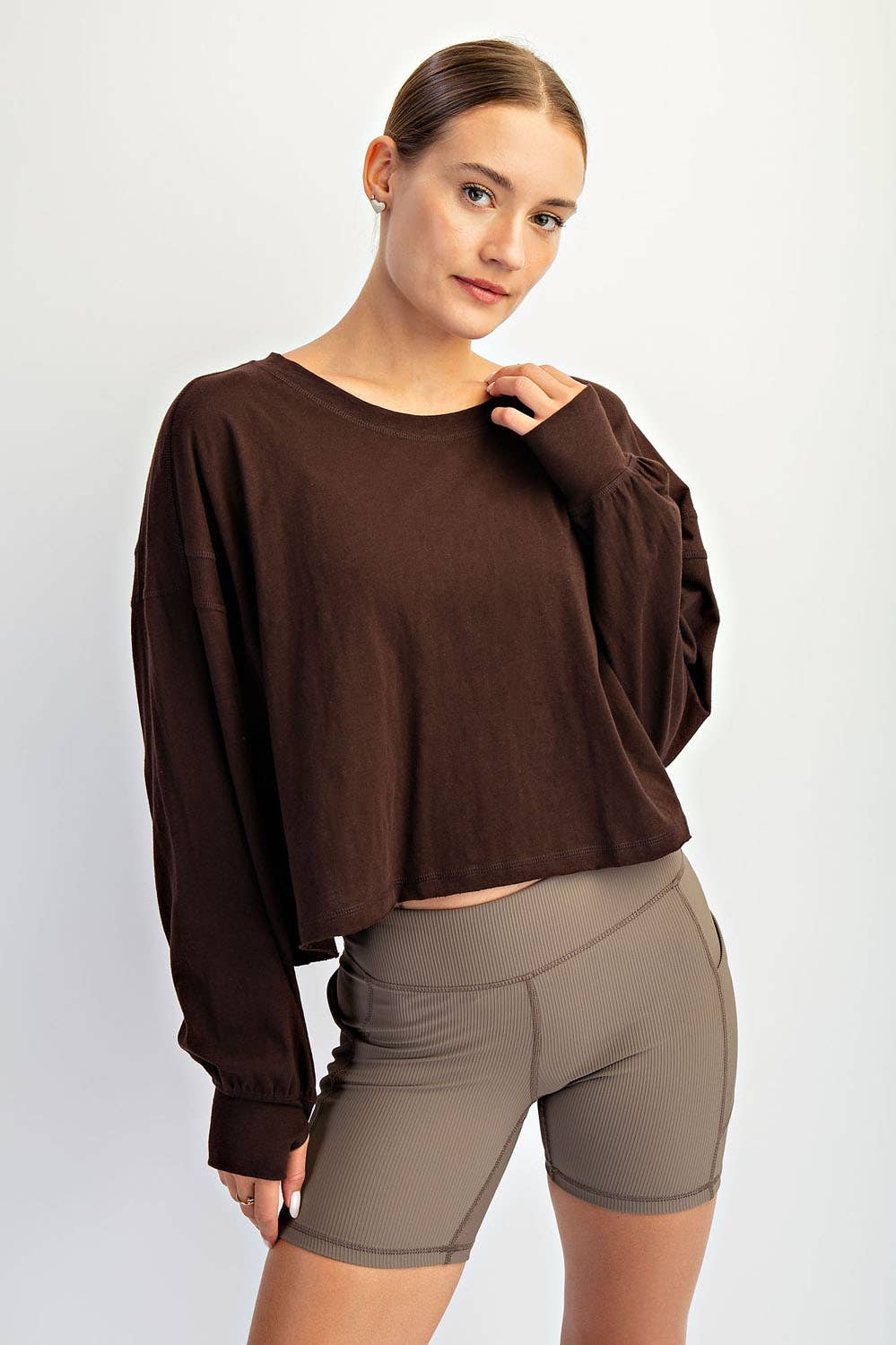 COTTON SLUB OPEN BACK LONG SLEEVE TOP