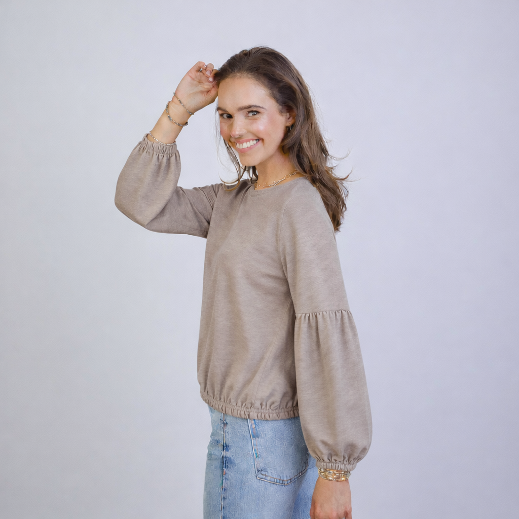 English Popover Top in Washed Taupe - Long Sleeve