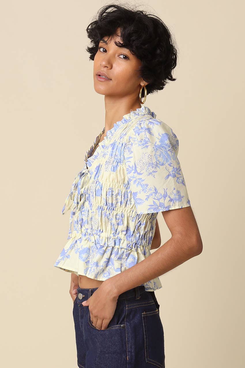 Nina Floral Lace-Up Peplum Top