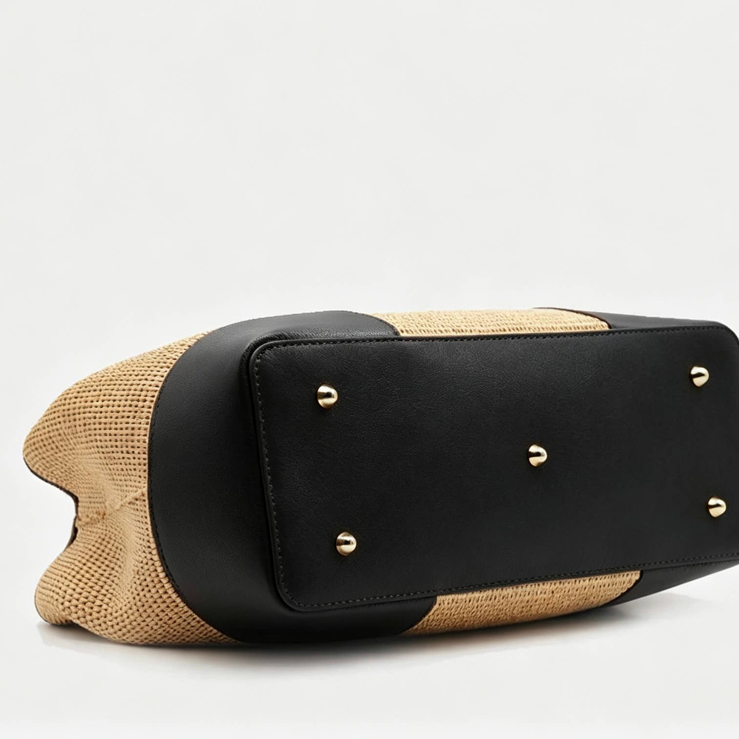 Bamboo Raffia Bag with Hammered Leather Trim
