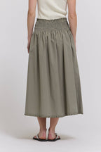 Grade & Gather Eyelet Trim Smocked Waist Cotton Skirt