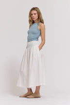 Grade & Gather Eyelet Trim Smocked Waist Cotton Skirt
