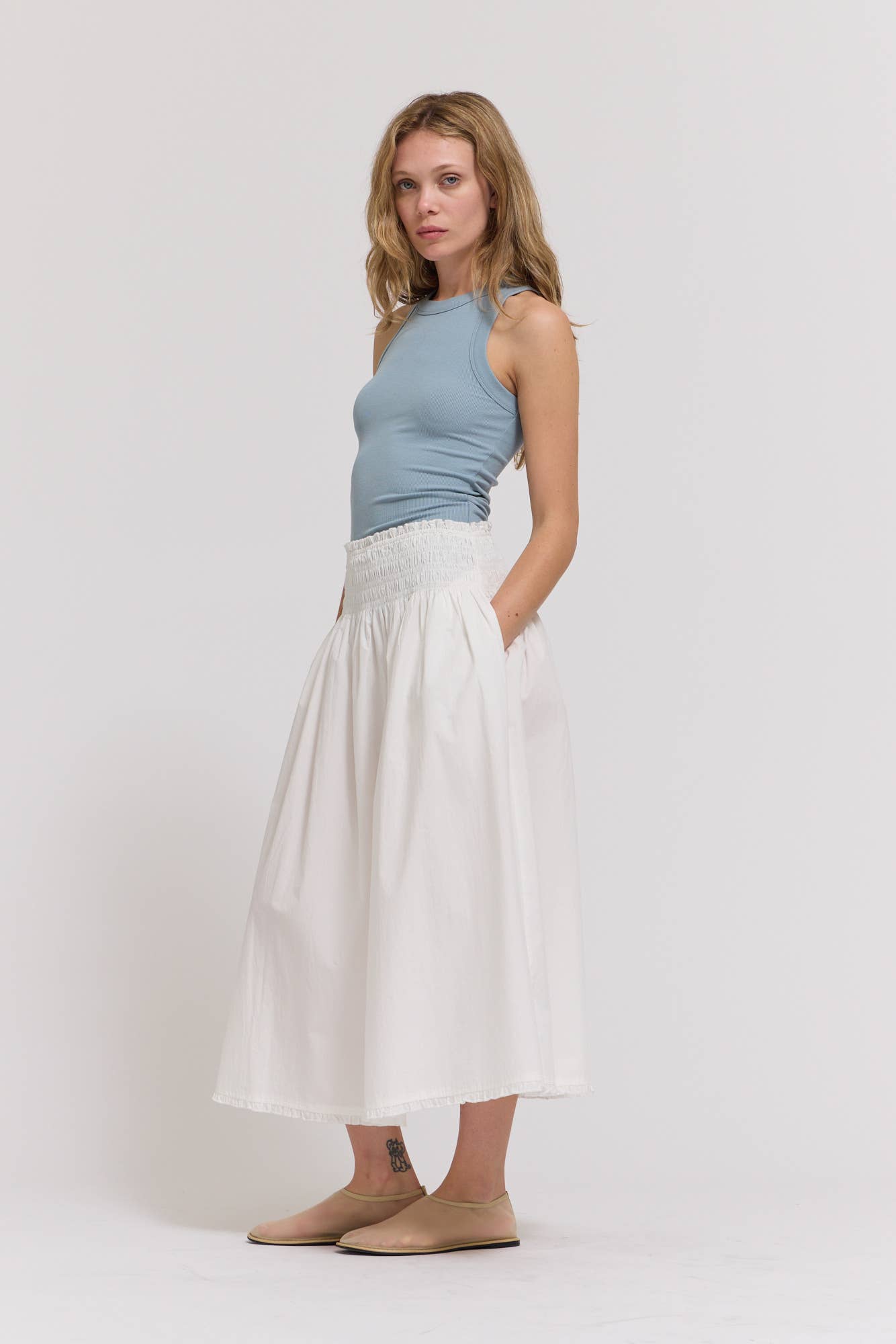 Grade & Gather Eyelet Trim Smocked Waist Cotton Skirt