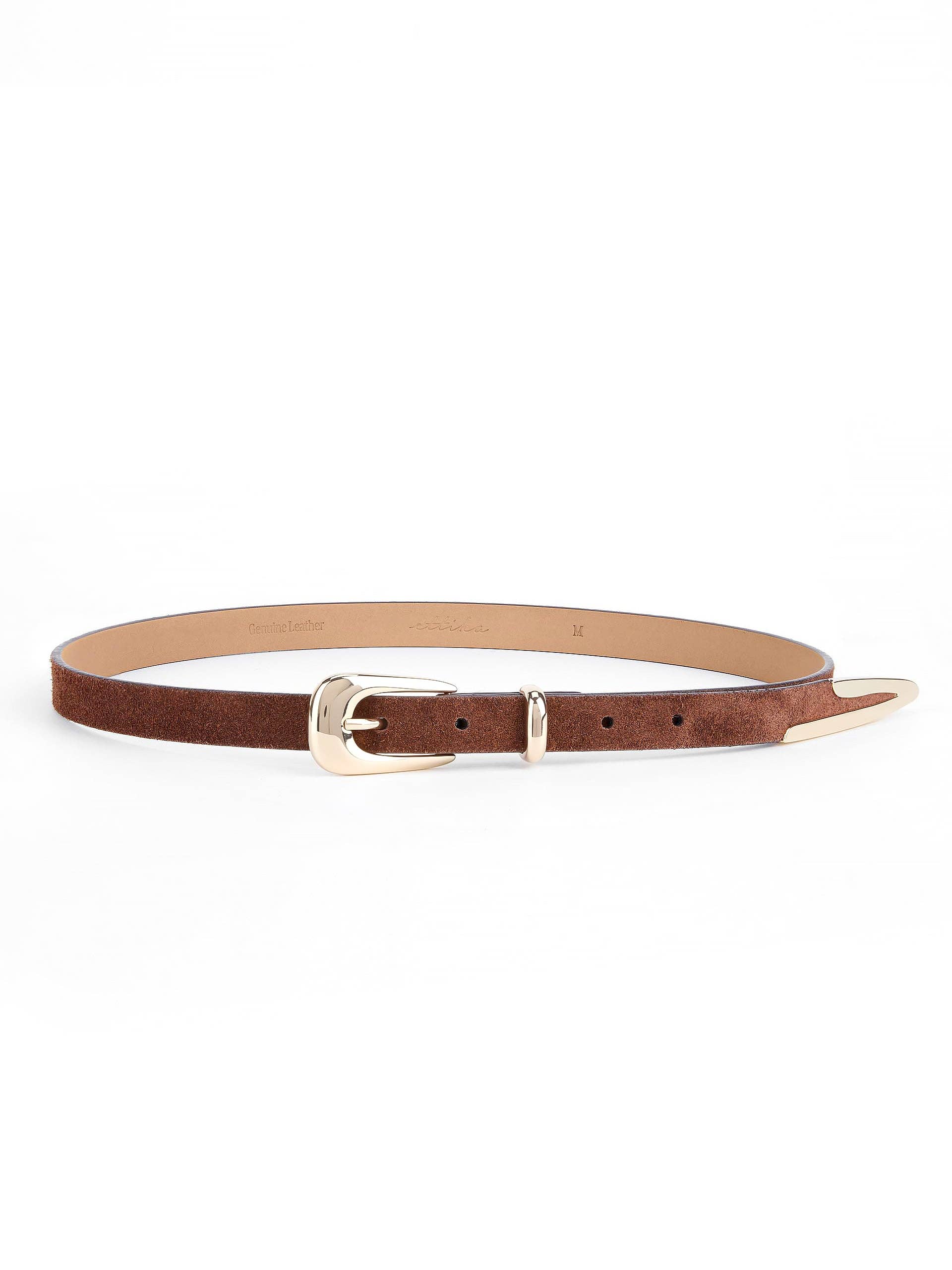 ETTIKA Suede Modern Saddle Belt in Warm Truffle