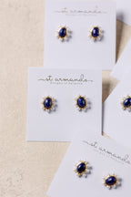 Blue Lapis and Pearl Oval Stud Earrings St Armands Designs