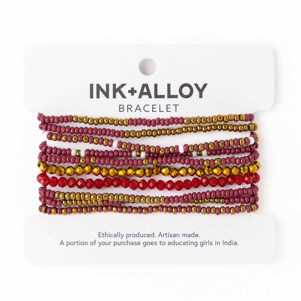 INK+ALLOY 10 Strand Stretch Bracelet Set Garnet + Gold