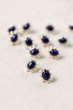 Blue Lapis and Pearl Oval Stud Earrings St Armands Designs