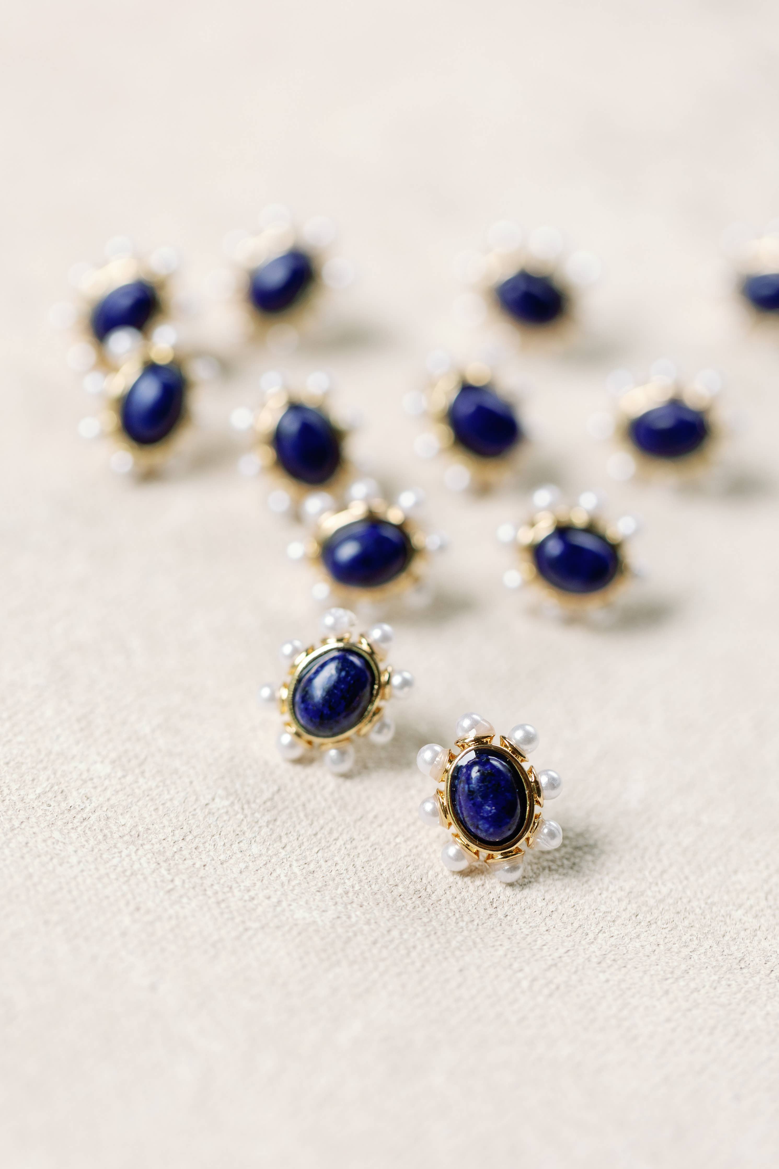 Blue Lapis and Pearl Oval Stud Earrings St Armands Designs