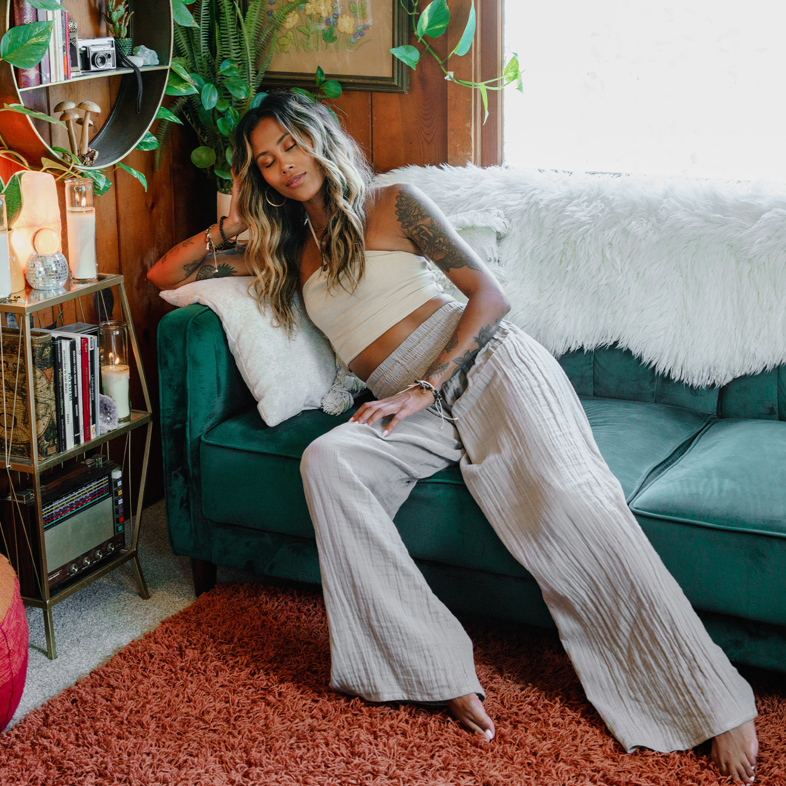 Lotus & Luna Stone Wide Leg Cotton Pants