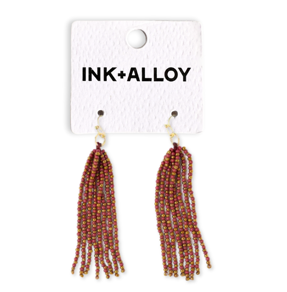 Ink+Alloy FSU Tassel Seed Bead Earrings Garnet + Gold