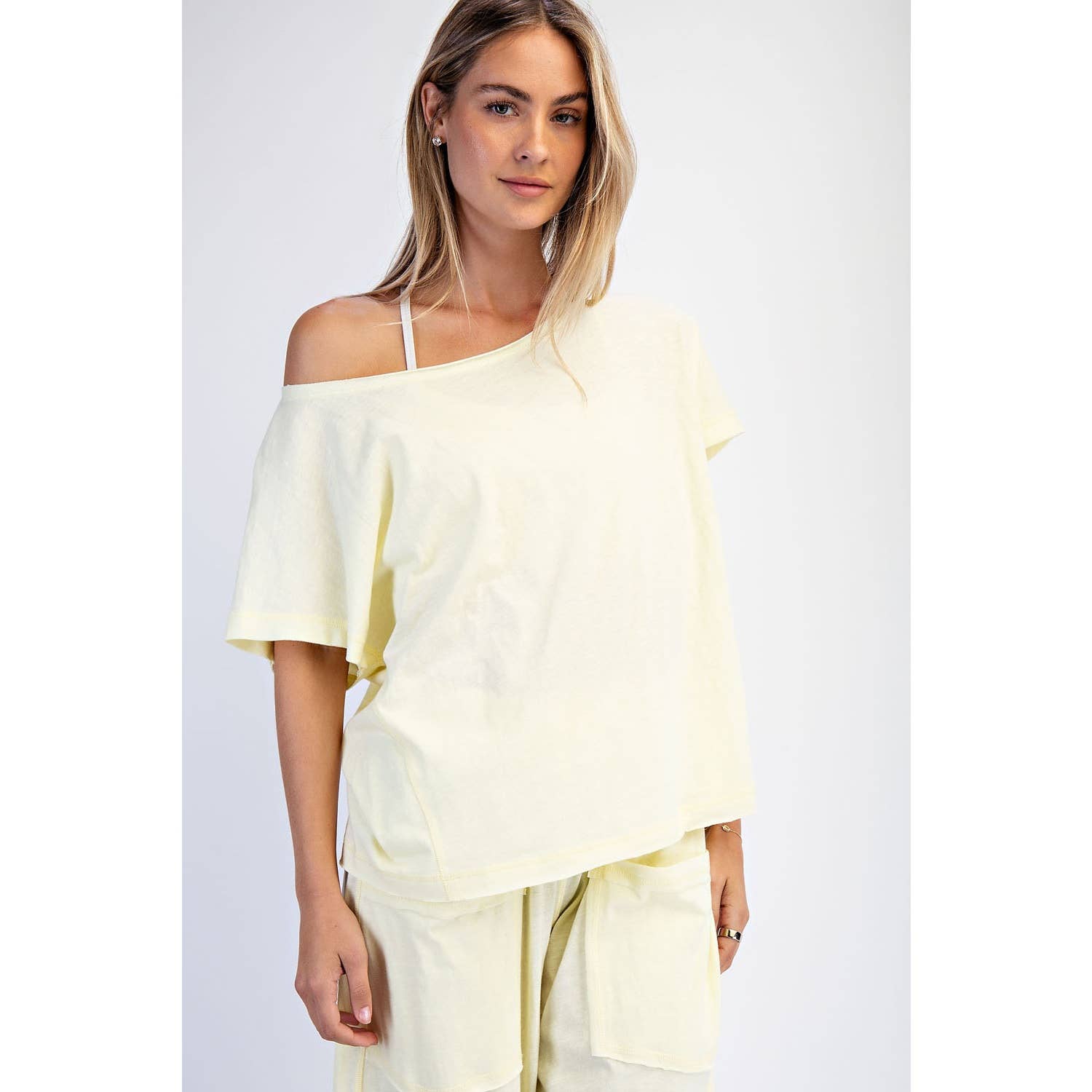 COTTON SLUB OFF-SHOULDER TEE