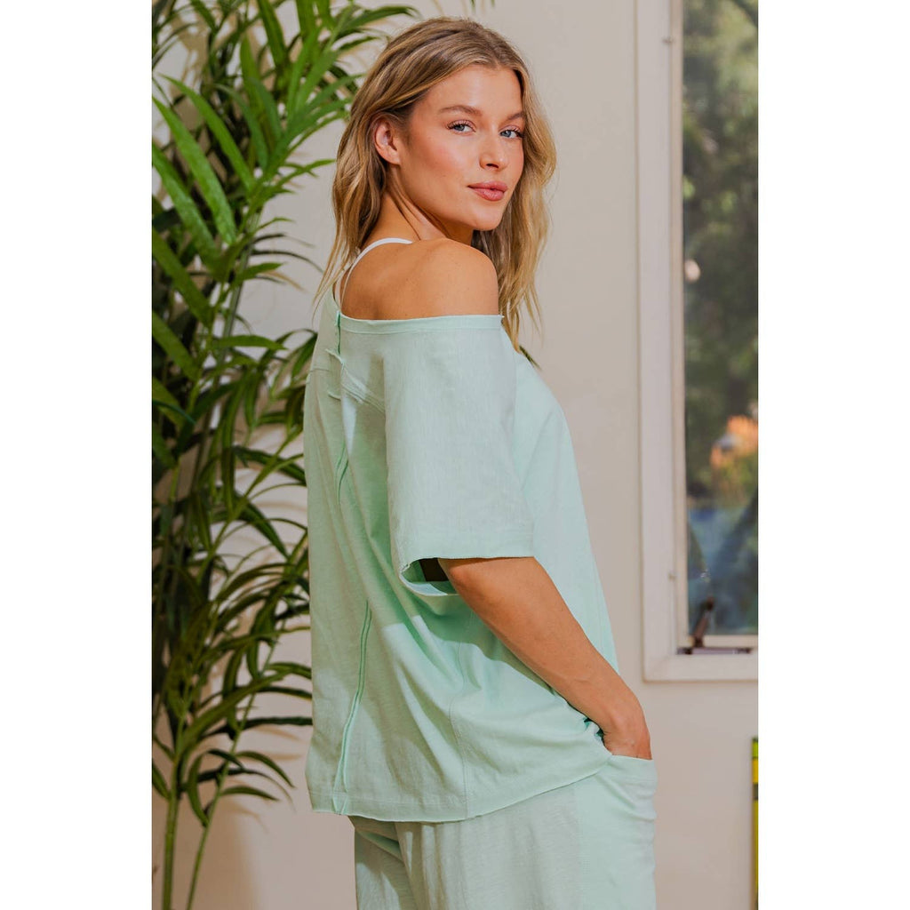 COTTON SLUB OFF-SHOULDER TEE