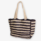 INK+ALLOY  Large Striped Raffia Tote Black/Ivory