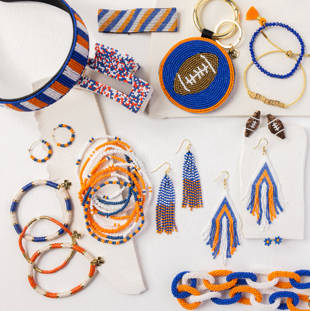 INK+ALLOY  Crystal Stretch Tassel Bracelet Blue + Orange