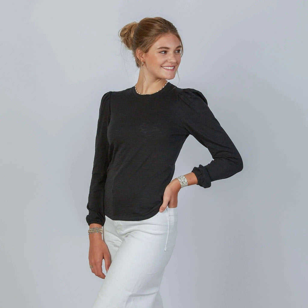 Joanie Subtle Puff Long Sleeve Tee Black