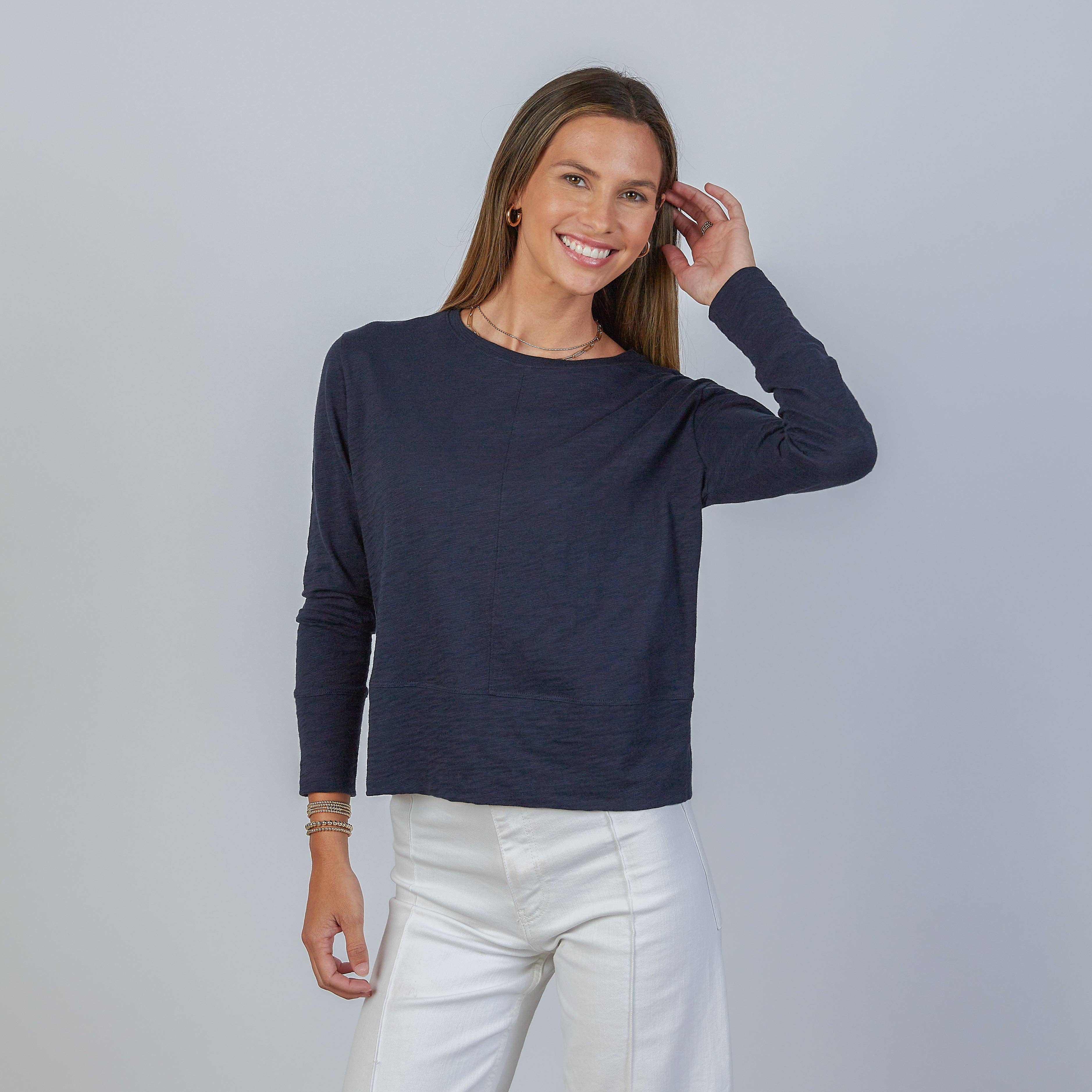 Celia Perfect Length Tee in Navy - Long Sleeve