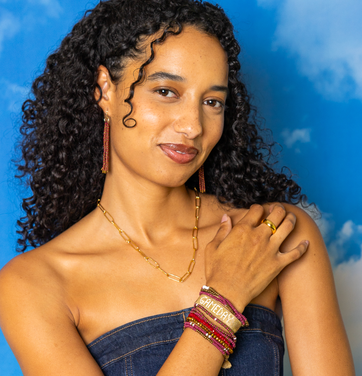 Ink+Alloy FSU Tassel Seed Bead Earrings Garnet + Gold