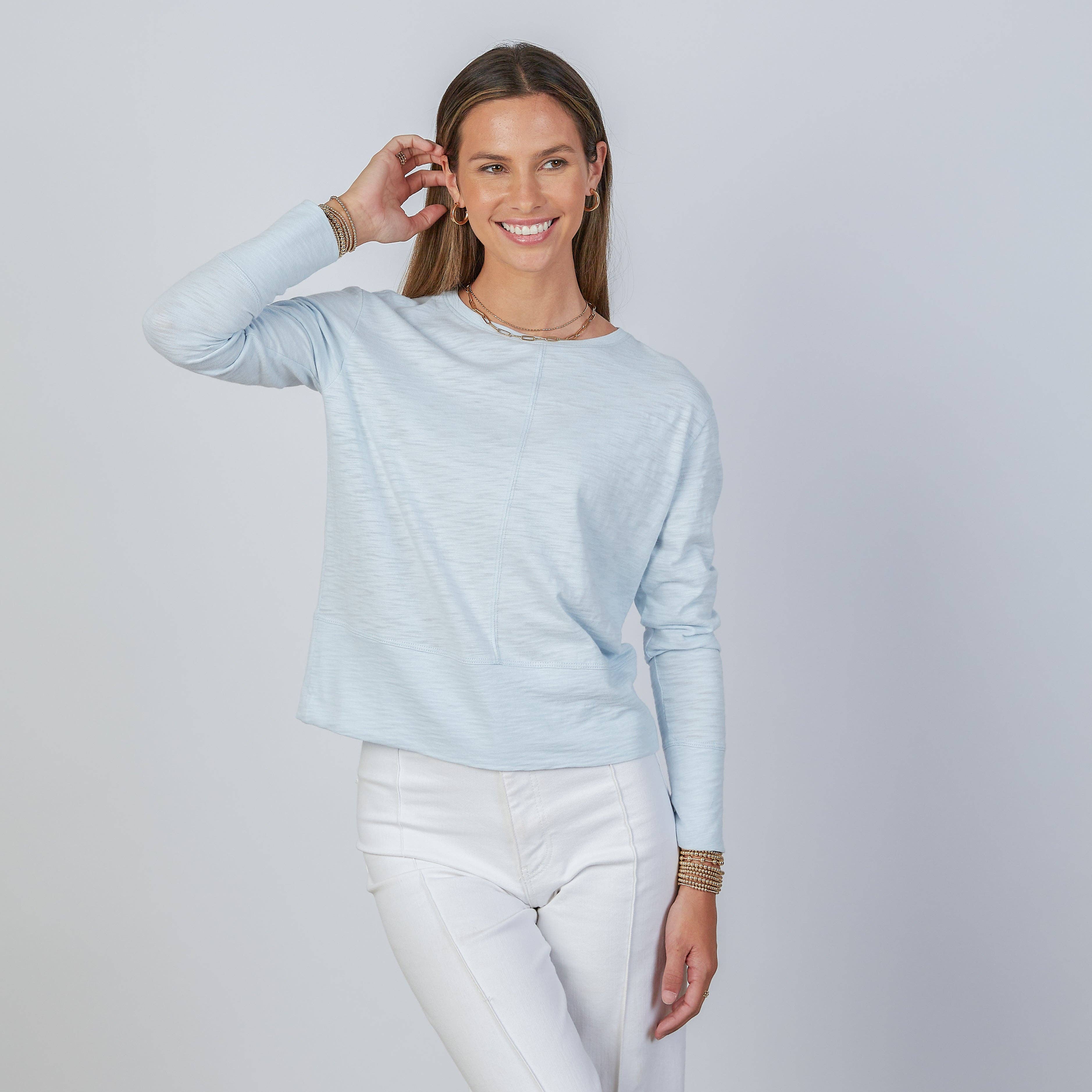 Celia Perfect Length Tee in Sky Blue - Long Sleeve