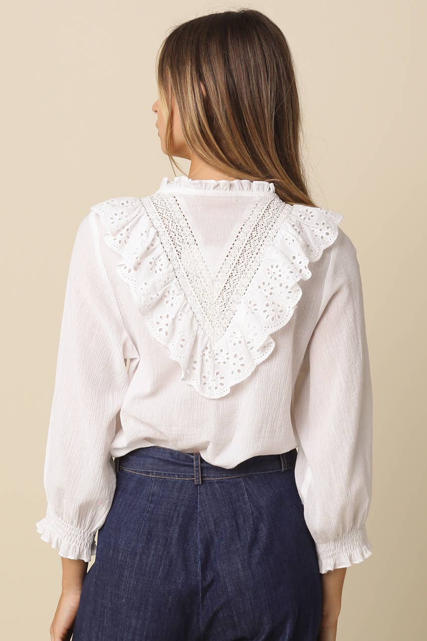 Olivaceous Ruffle Lace Blouse White