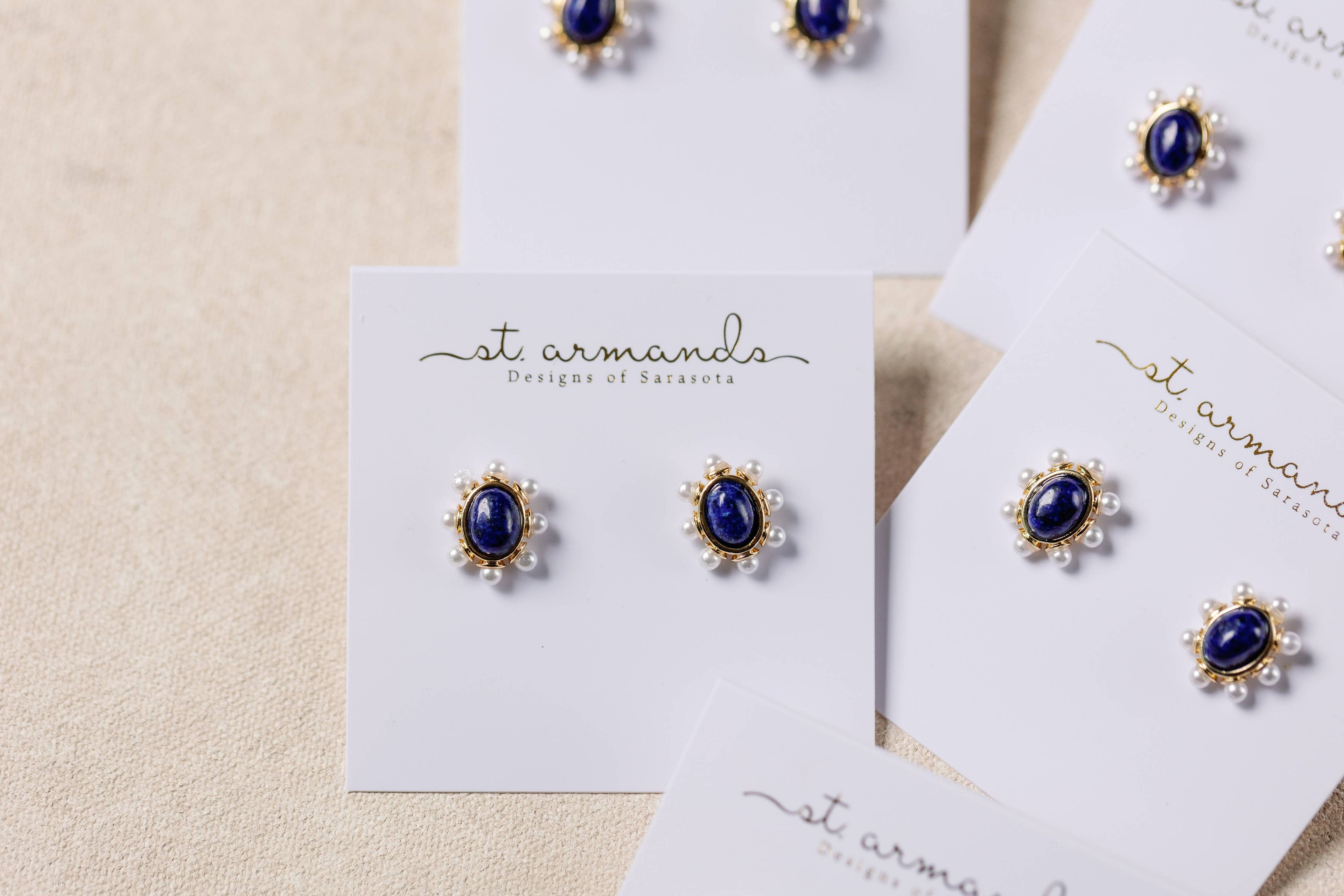 Blue Lapis and Pearl Oval Stud Earrings St Armands Designs