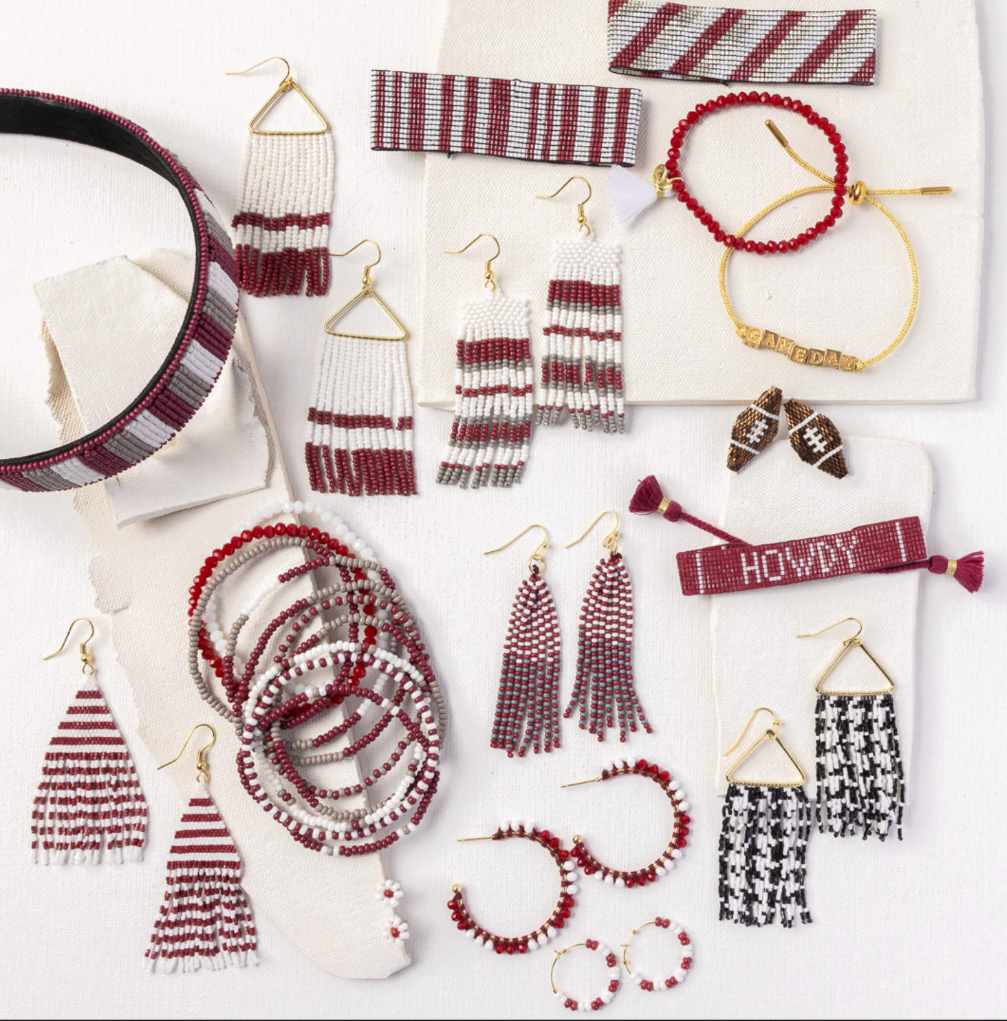 INK+ALLOY Beaded 10 Strand Stretch Bracelet Set Maroon + White