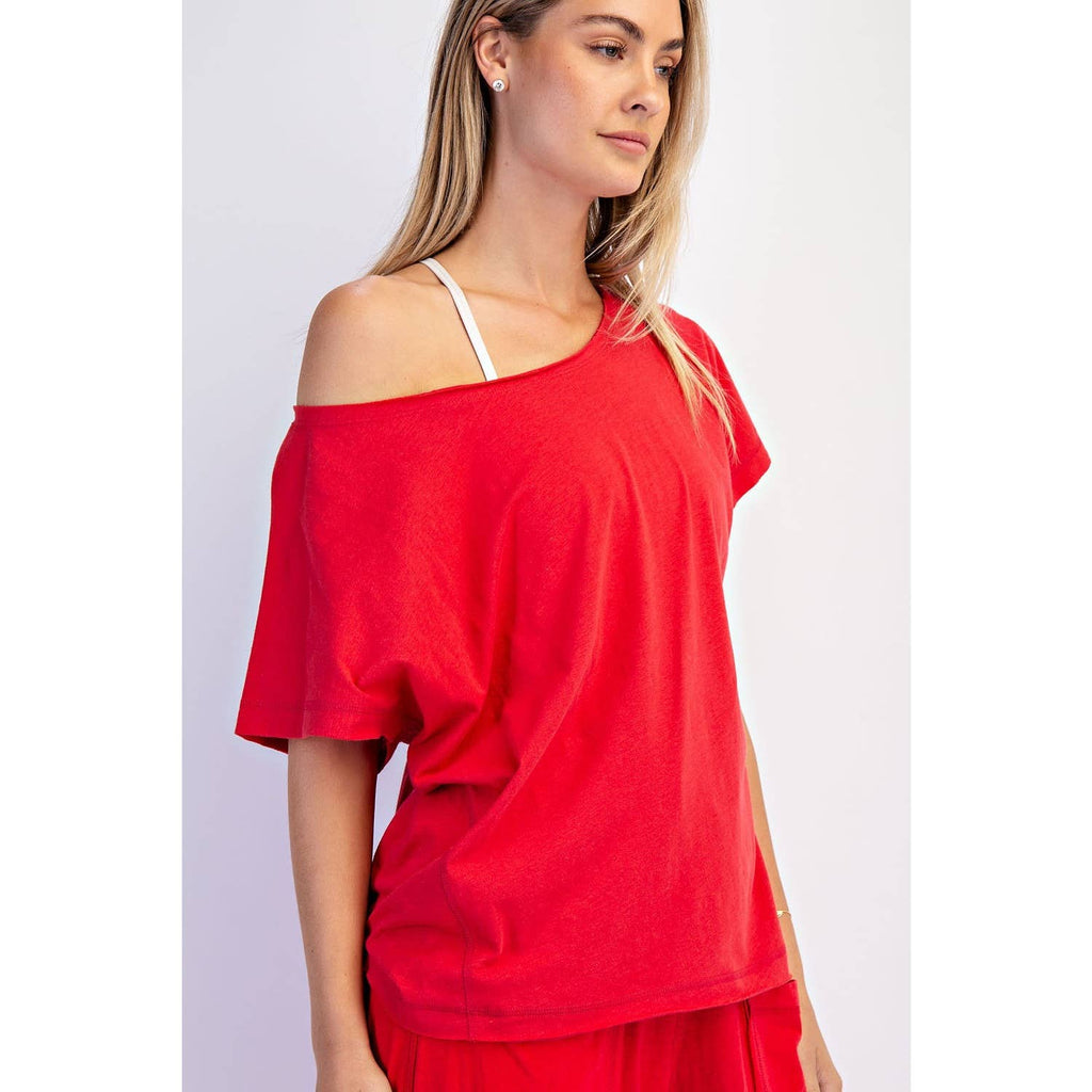 COTTON SLUB OFF-SHOULDER TEE