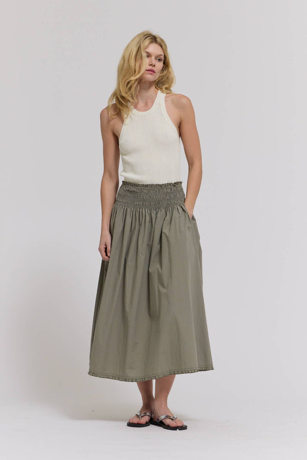 Grade & Gather Eyelet Trim Smocked Waist Cotton Skirt
