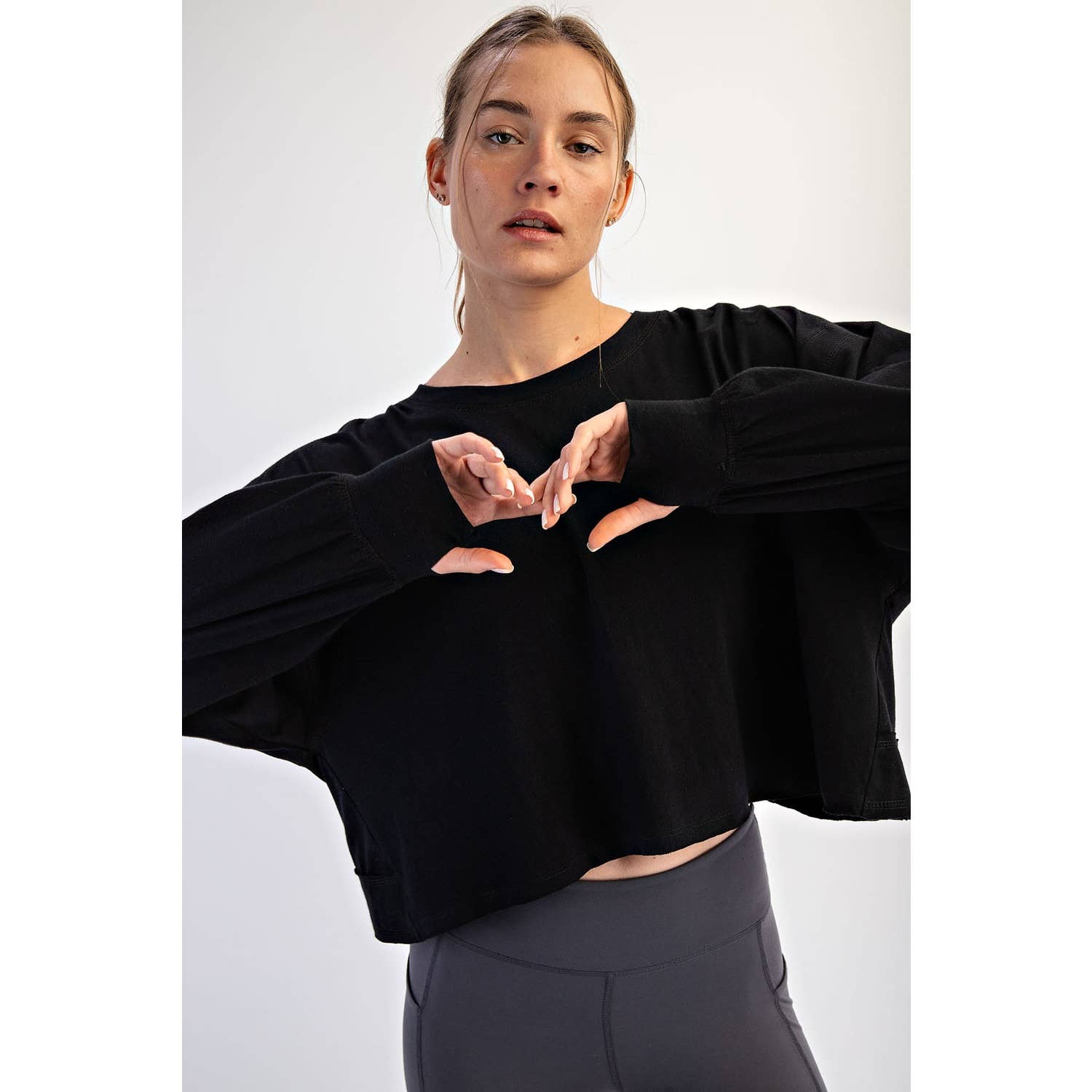 COTTON SLUB OPEN BACK LONG SLEEVE TOP