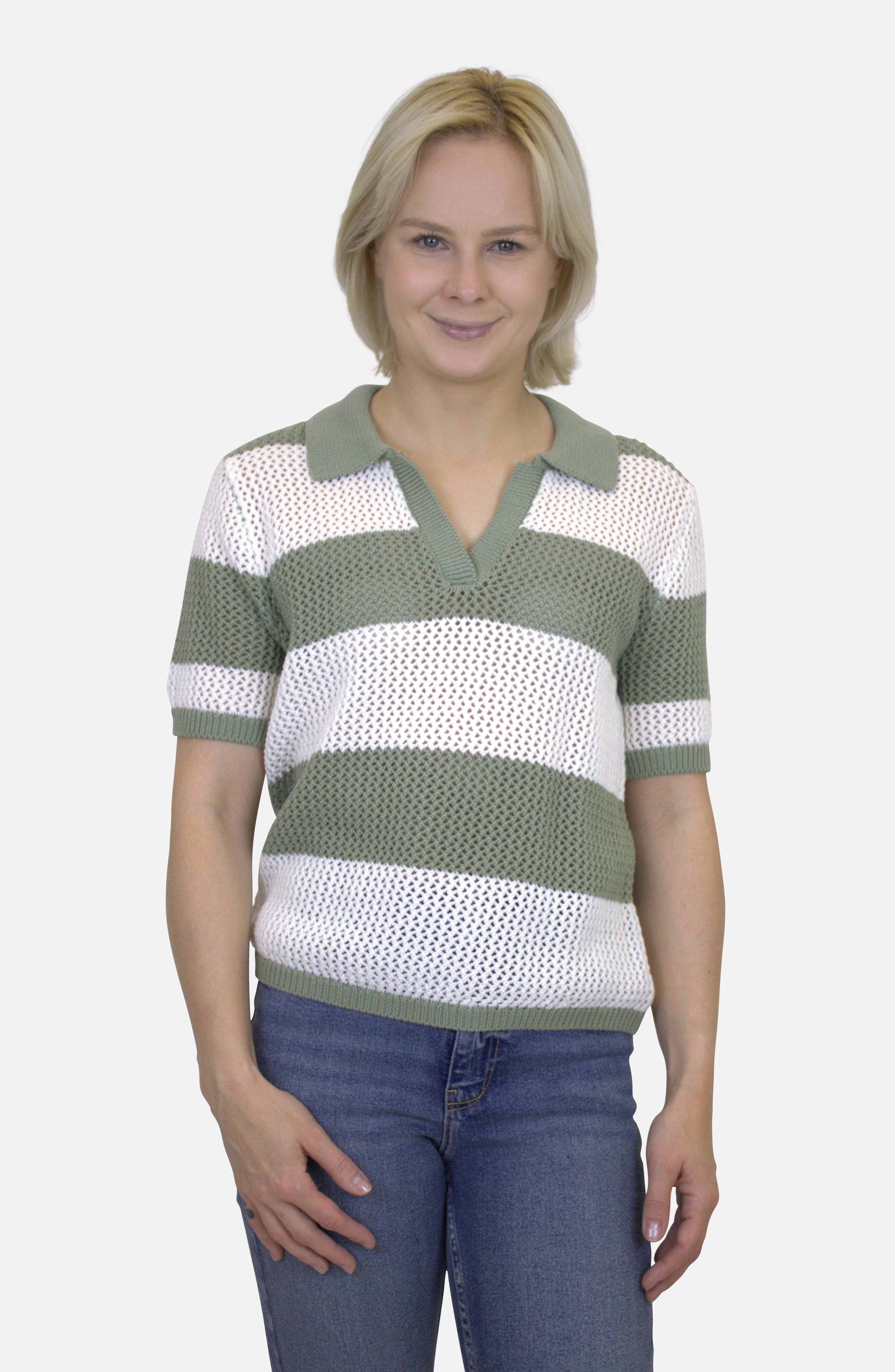 Beachlunchlounge SKYE CROCHET STRIPE POLO TOP