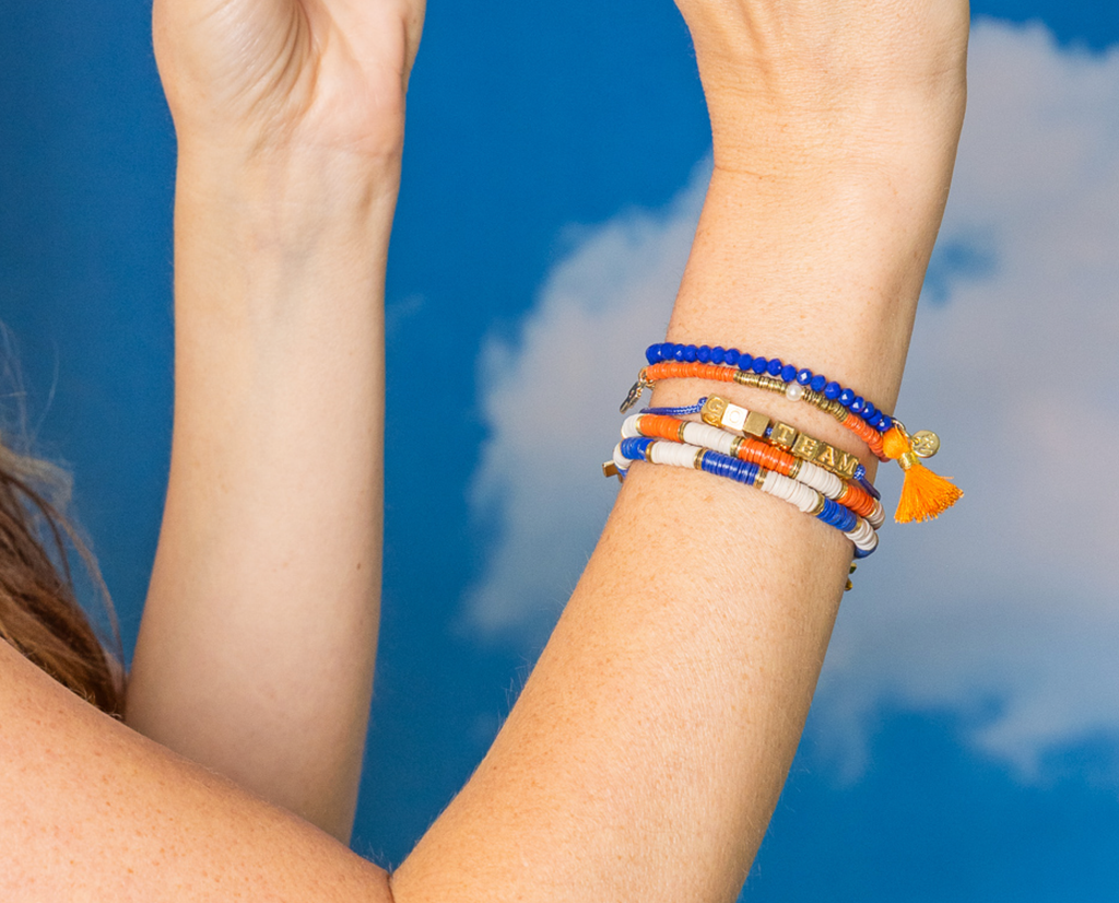 INK+ALLOY  Crystal Stretch Tassel Bracelet Blue + Orange