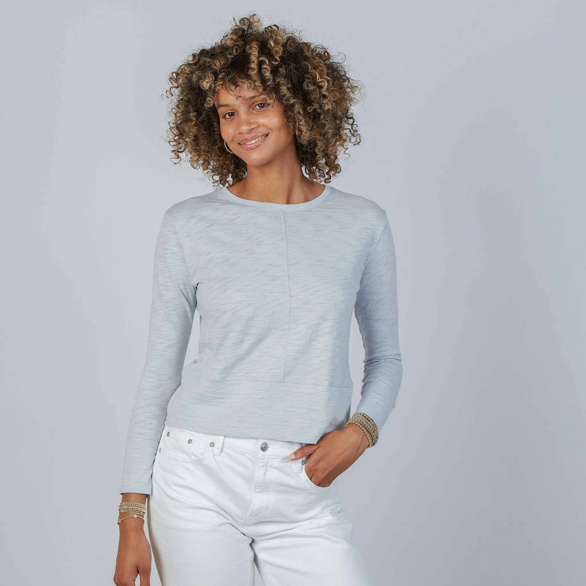 Celia Perfect Length Tee in Arctic Blue - Long Sleeve