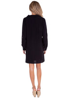Long Sleeve Button-Up Cotton Cover-Up Dress - Black