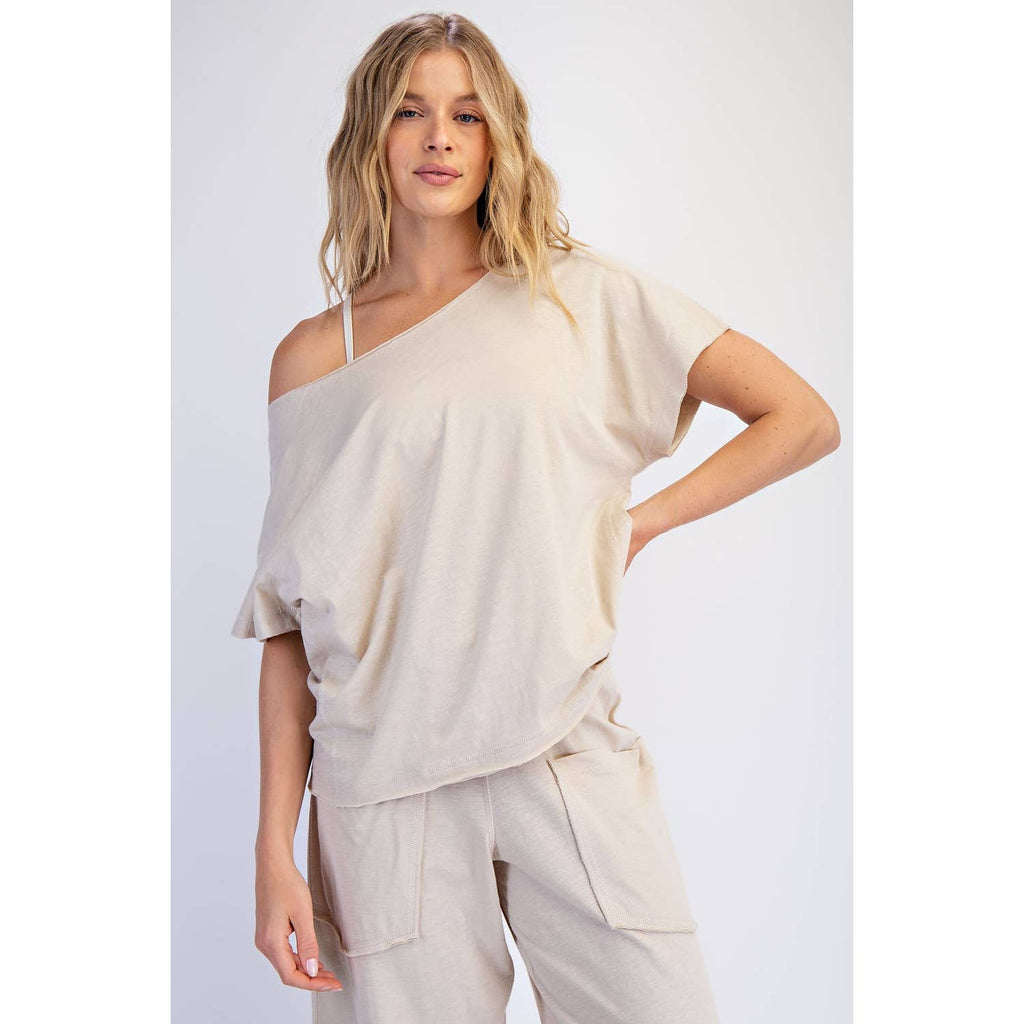 COTTON SLUB OFF-SHOULDER TEE