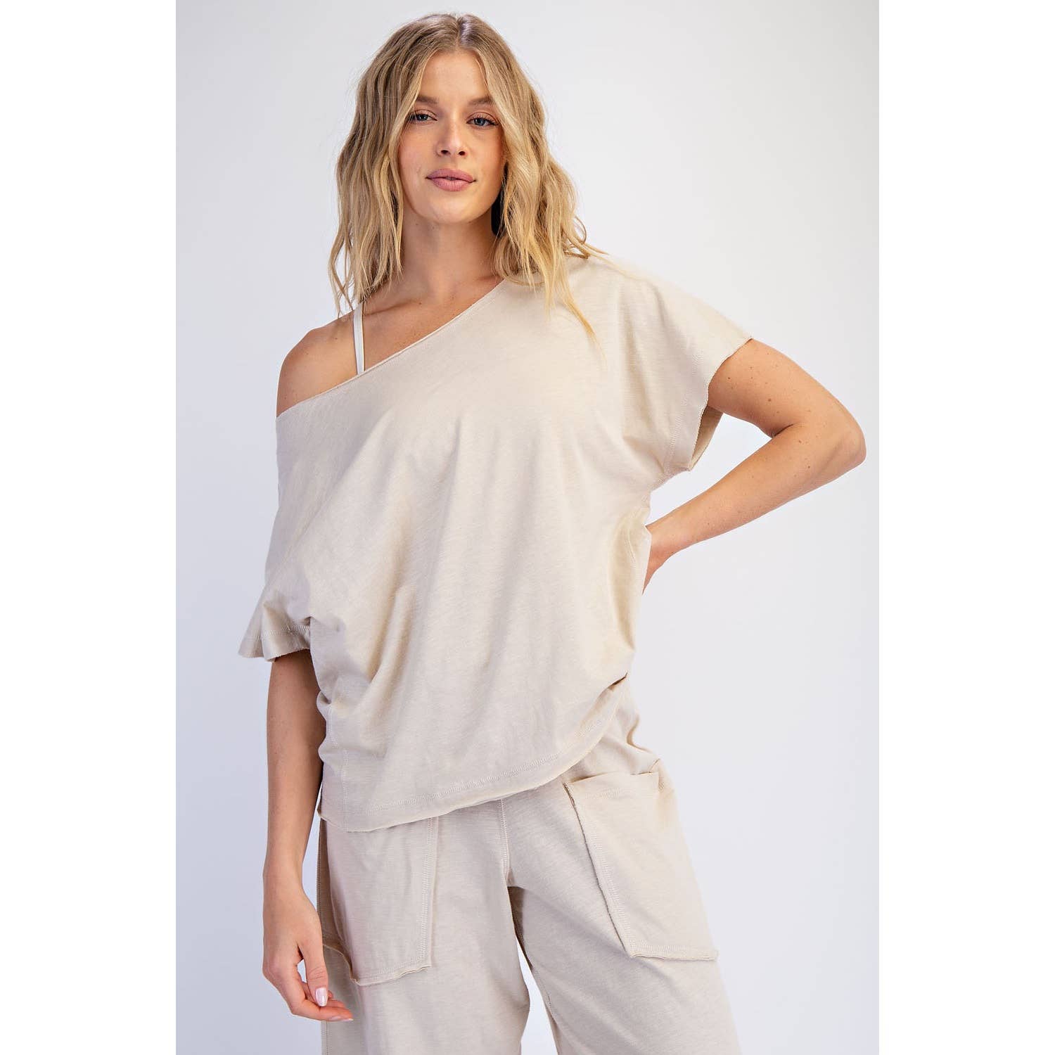 COTTON SLUB OFF-SHOULDER TEE